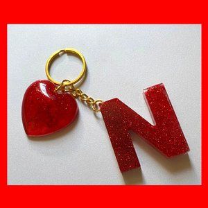 N letter keychain & heart